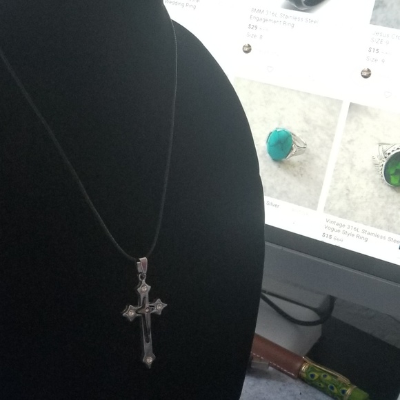 Stainless Steel Cross Pendant Necklace - Picture 2 of 3